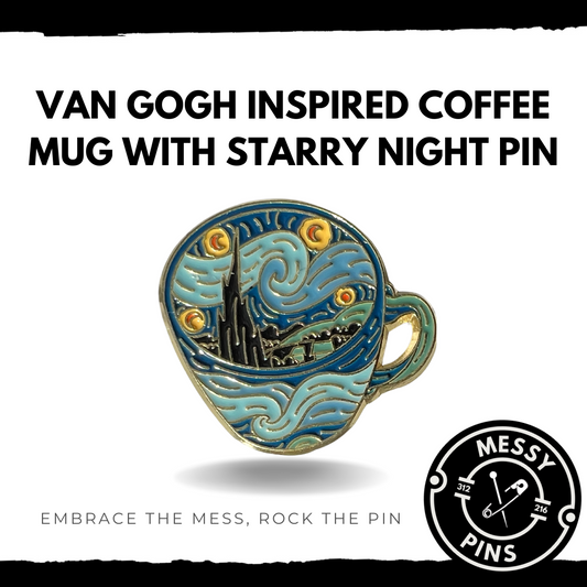 Van Gogh Inspired Coffee Mug with Starry Night Pin