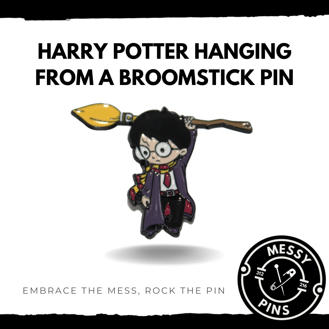 Harry Potter Hanging from a Broomstick | Cartoon Pin