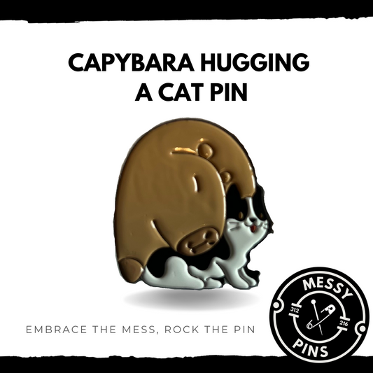 Capybara Hugging a Cat Pin