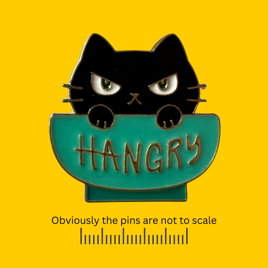 Hangry Black Cat With Bowl Pin