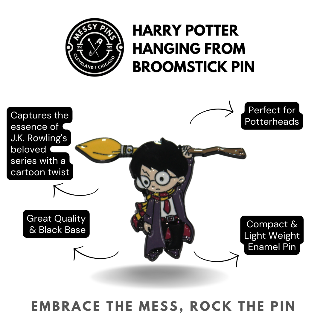 Harry Potter Hanging from a Broomstick | Cartoon Pin