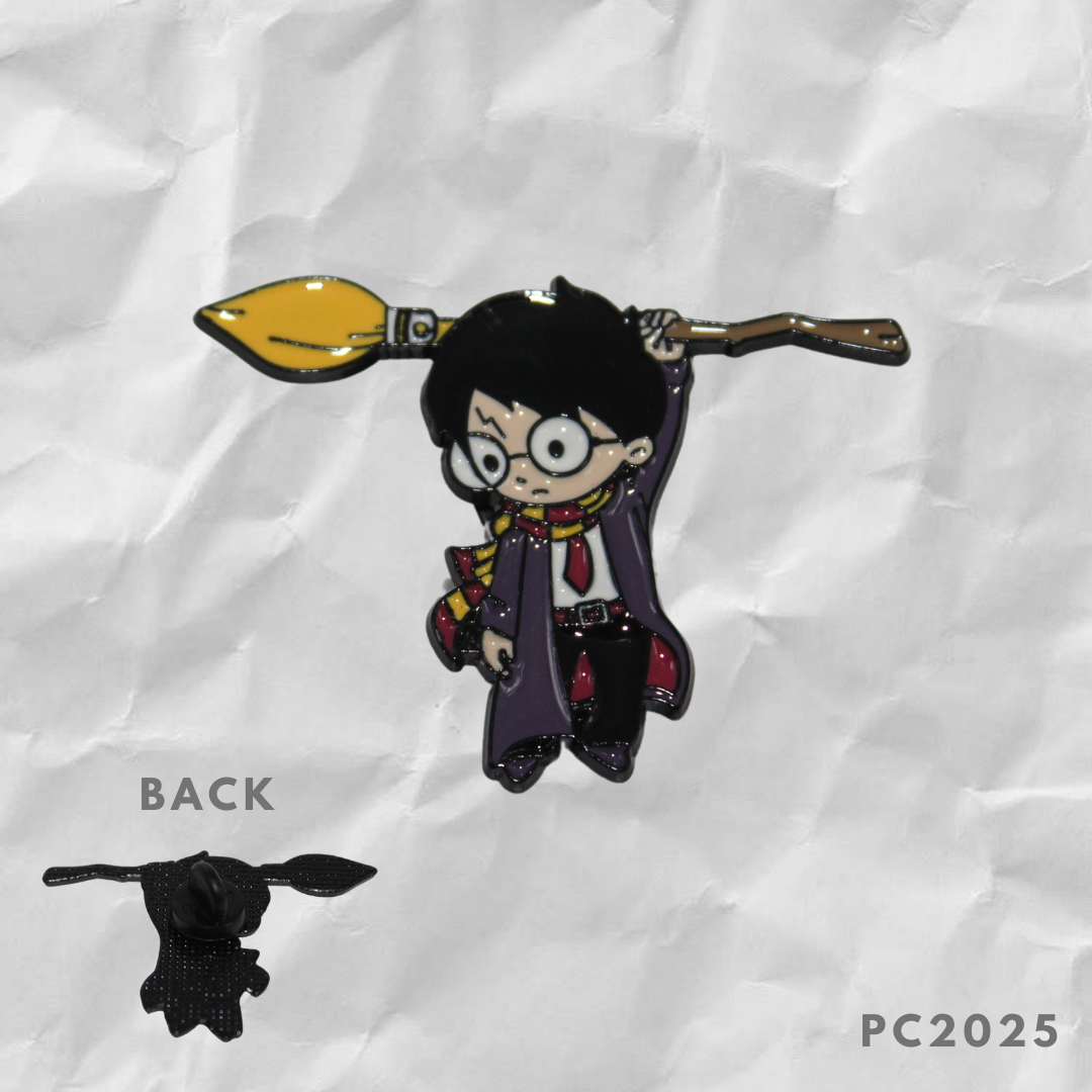 Harry Potter Hanging from a Broomstick | Cartoon Pin