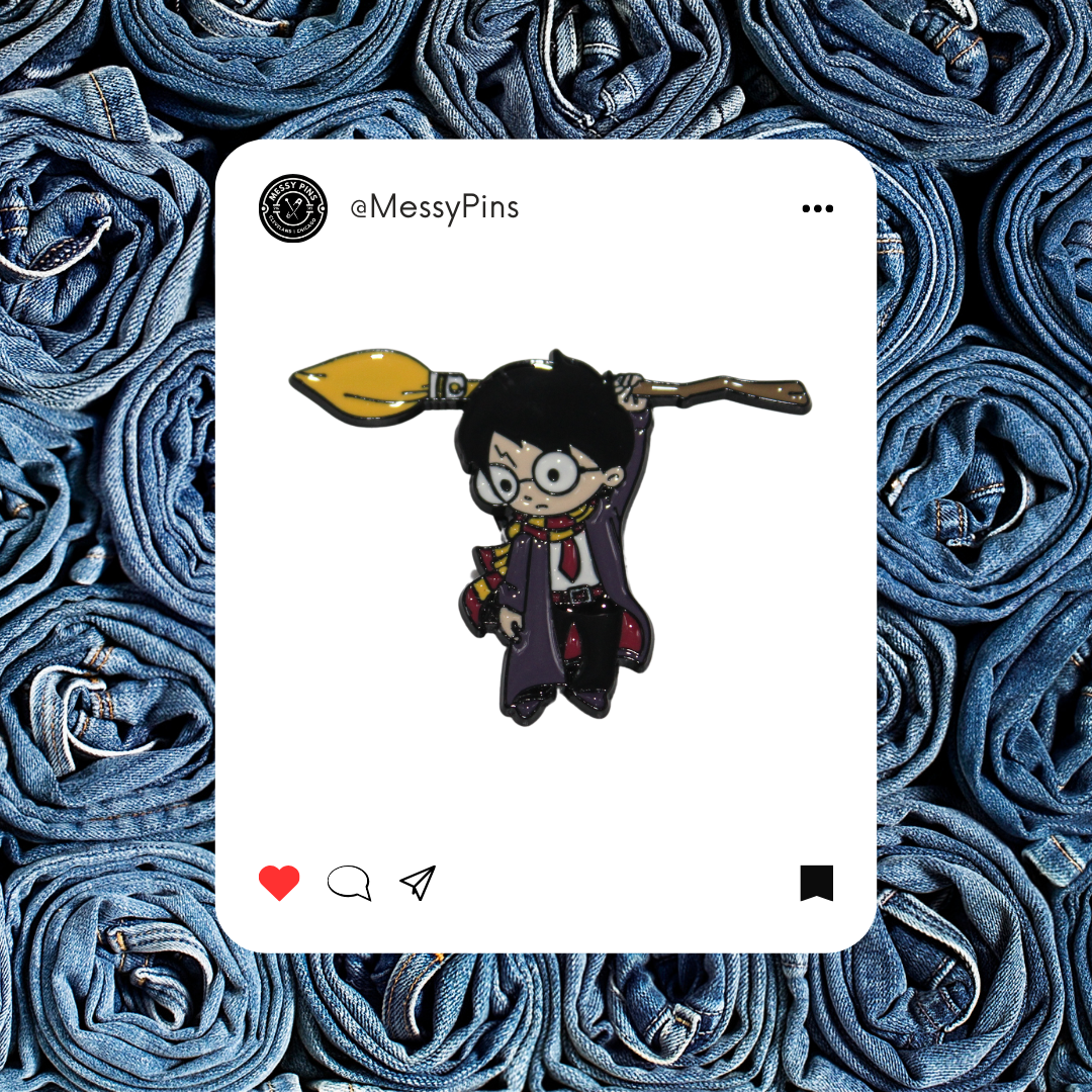 Harry Potter Hanging from a Broomstick | Cartoon Pin