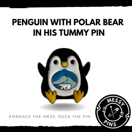 Penguin With Polar Bear in His Tummy Pin