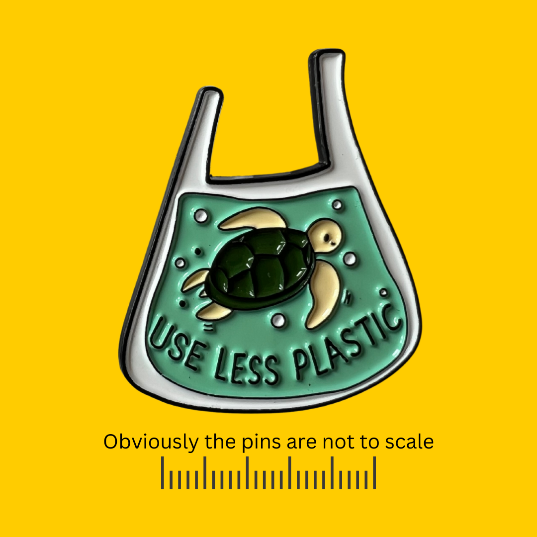 Plastic Bag Holding a Trapped Turtle Pin