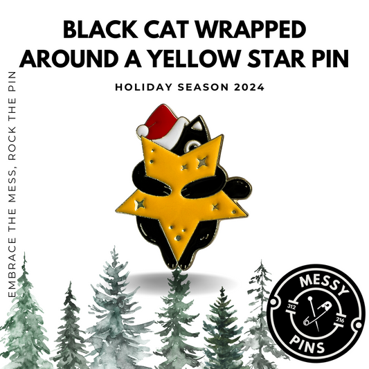 Black Cat Wrapped Around a Yellow Star Pin