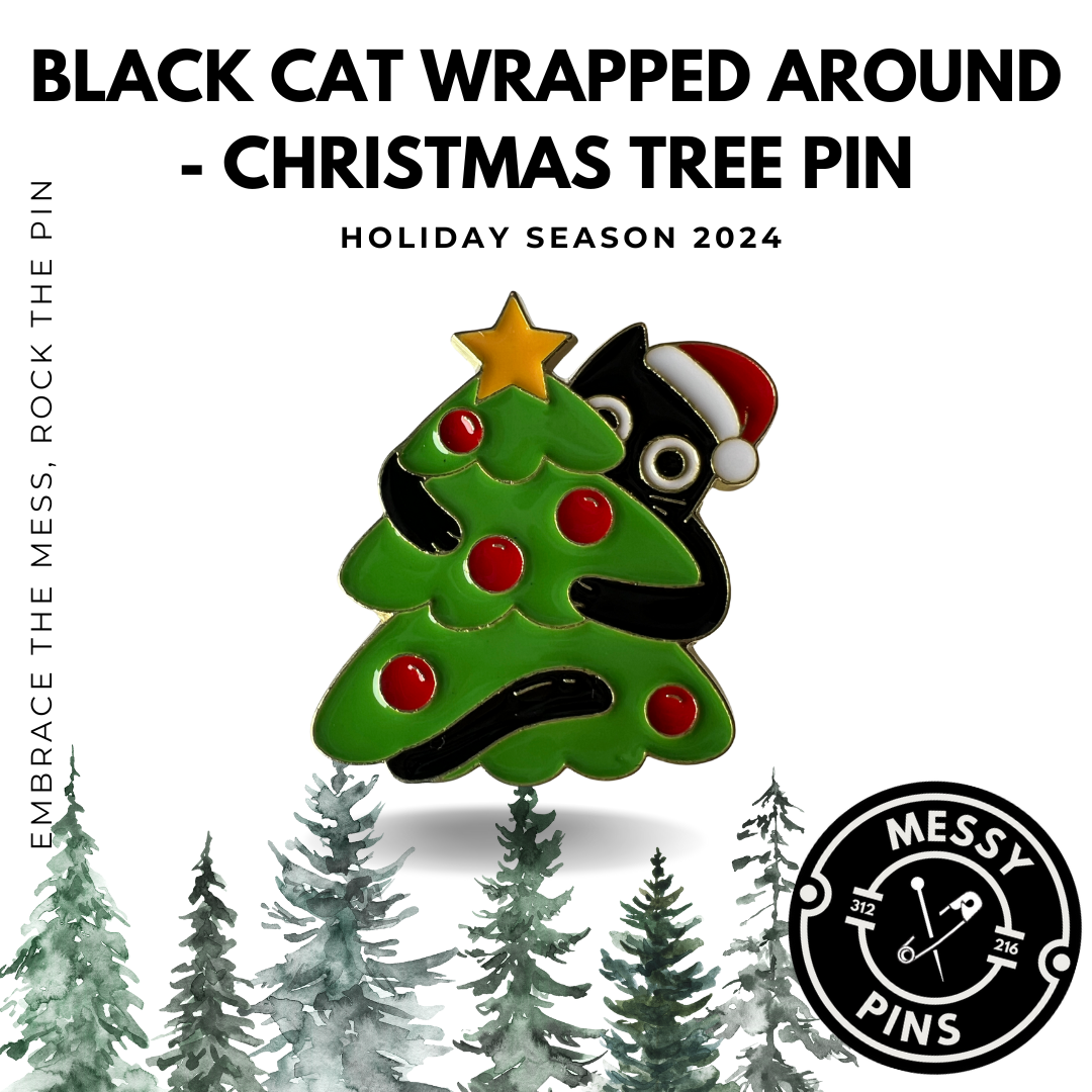 Black Cat Wrapped Around - Christmas Tree Pin