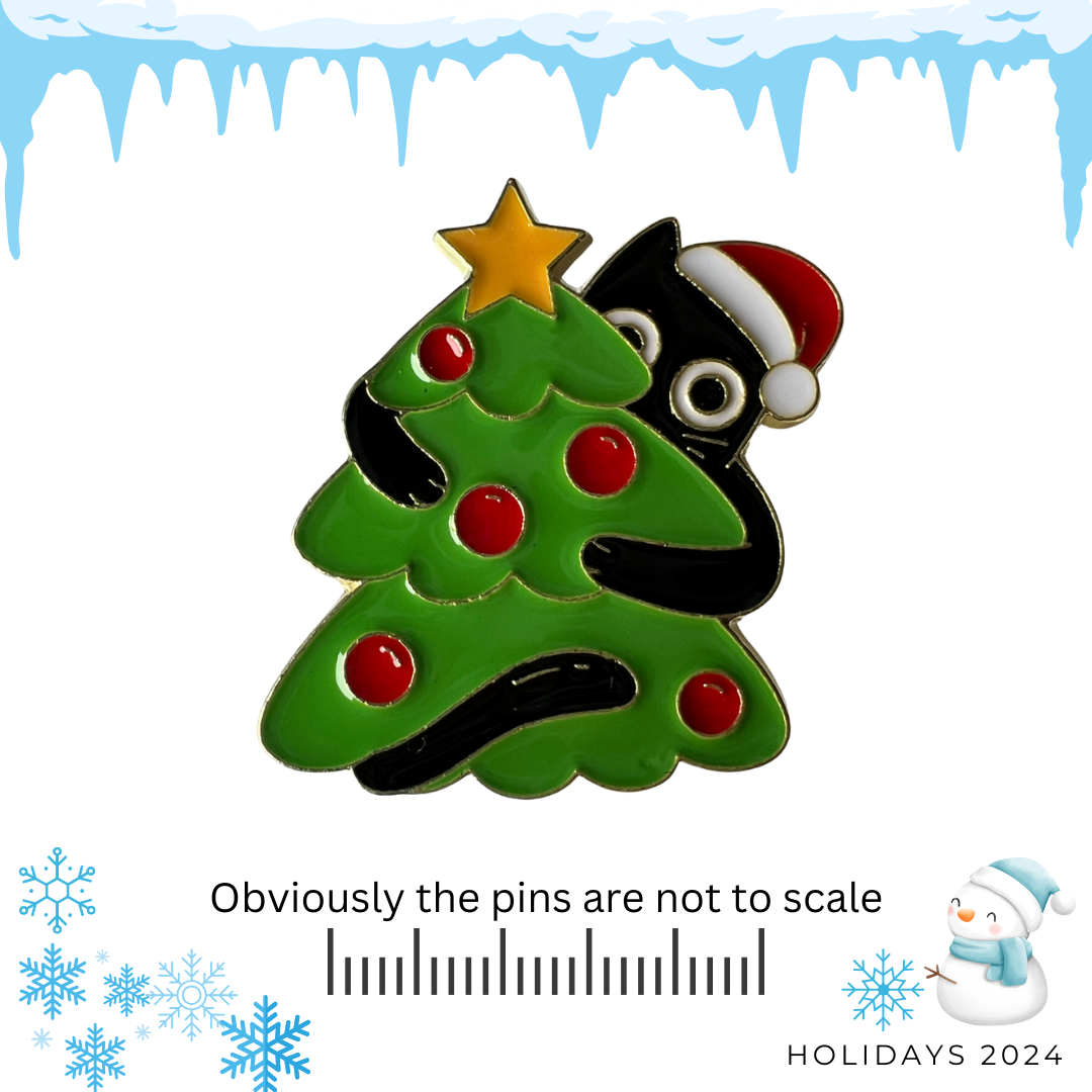 Black Cat Wrapped Around - Christmas Tree Pin