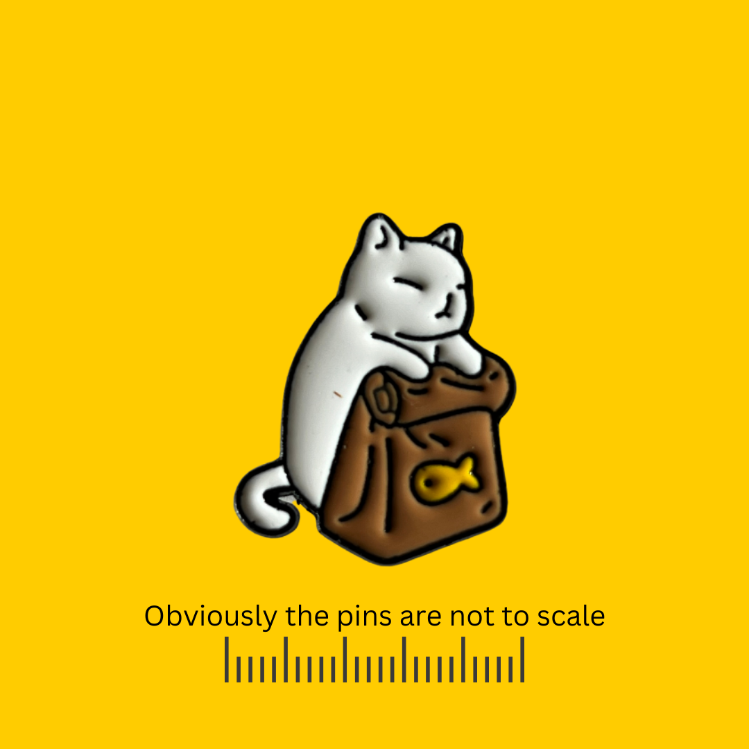 Cat with Brown Bag of Goldfish Pin