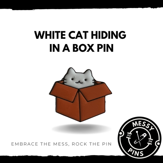 White Cat Hiding in a Box Pin