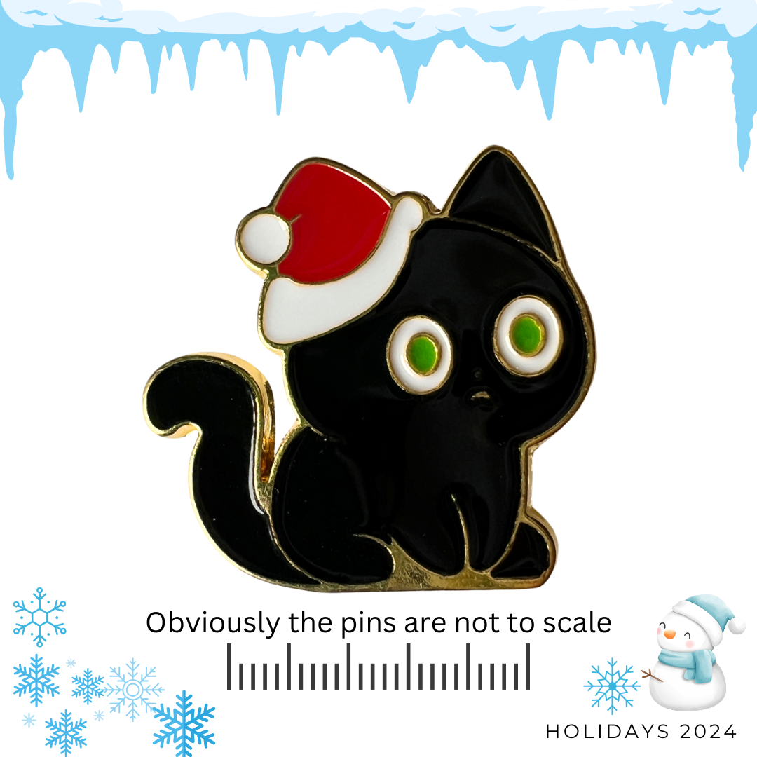 Black Kitten Wearing Santa's Hat Pin