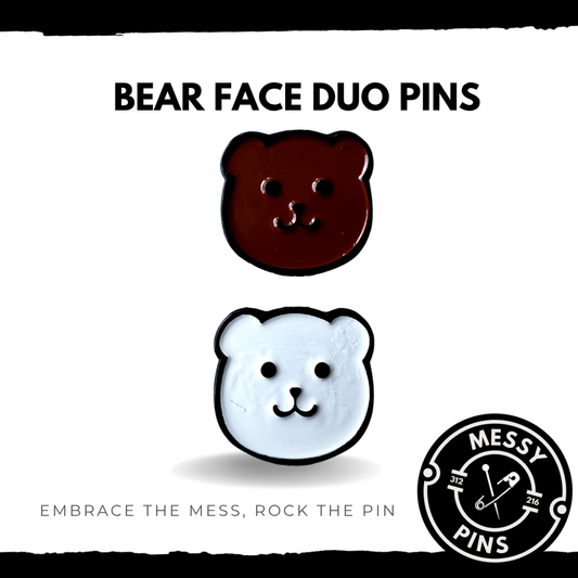 Bear Face (Brown/White) Duo Pins