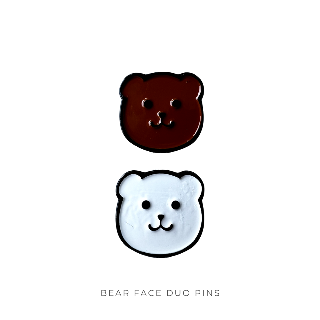 Bear Face (Brown/White) Duo Pins
