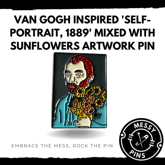 Van Gogh Inspired 'Self-Portrait, 1889' Mixed with Sunflowers Artwork Pin