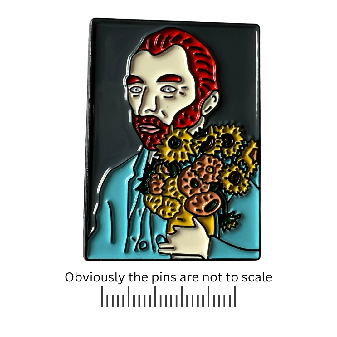 Van Gogh Inspired 'Self-Portrait, 1889' Mixed with Sunflowers Artwork Pin