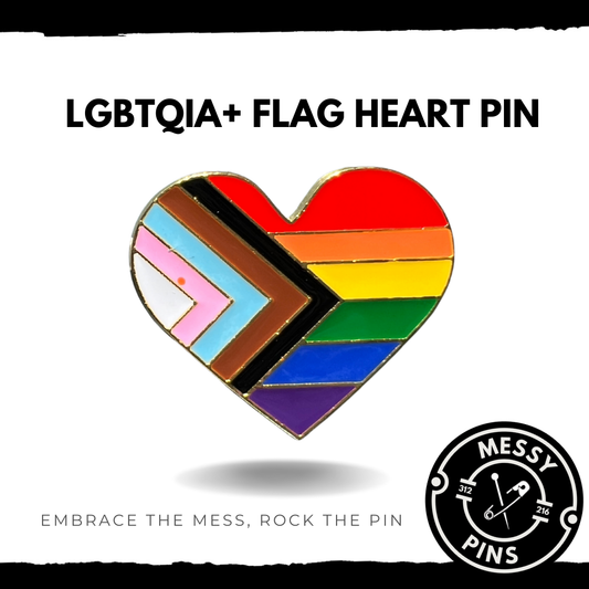 LGBTQIA+ Progress Flag Heart Pin