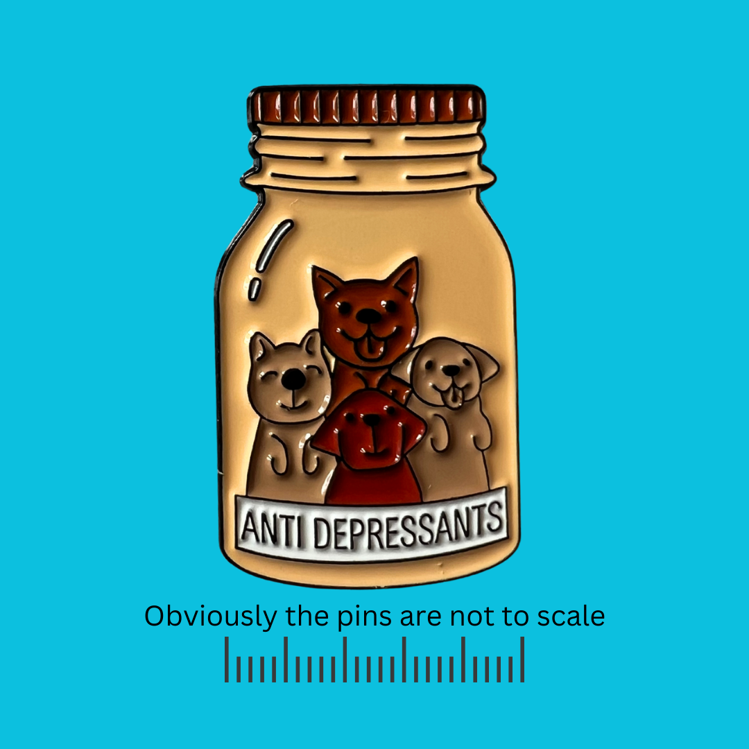 Dog & Puppy Jar of Anti Depressants Pin