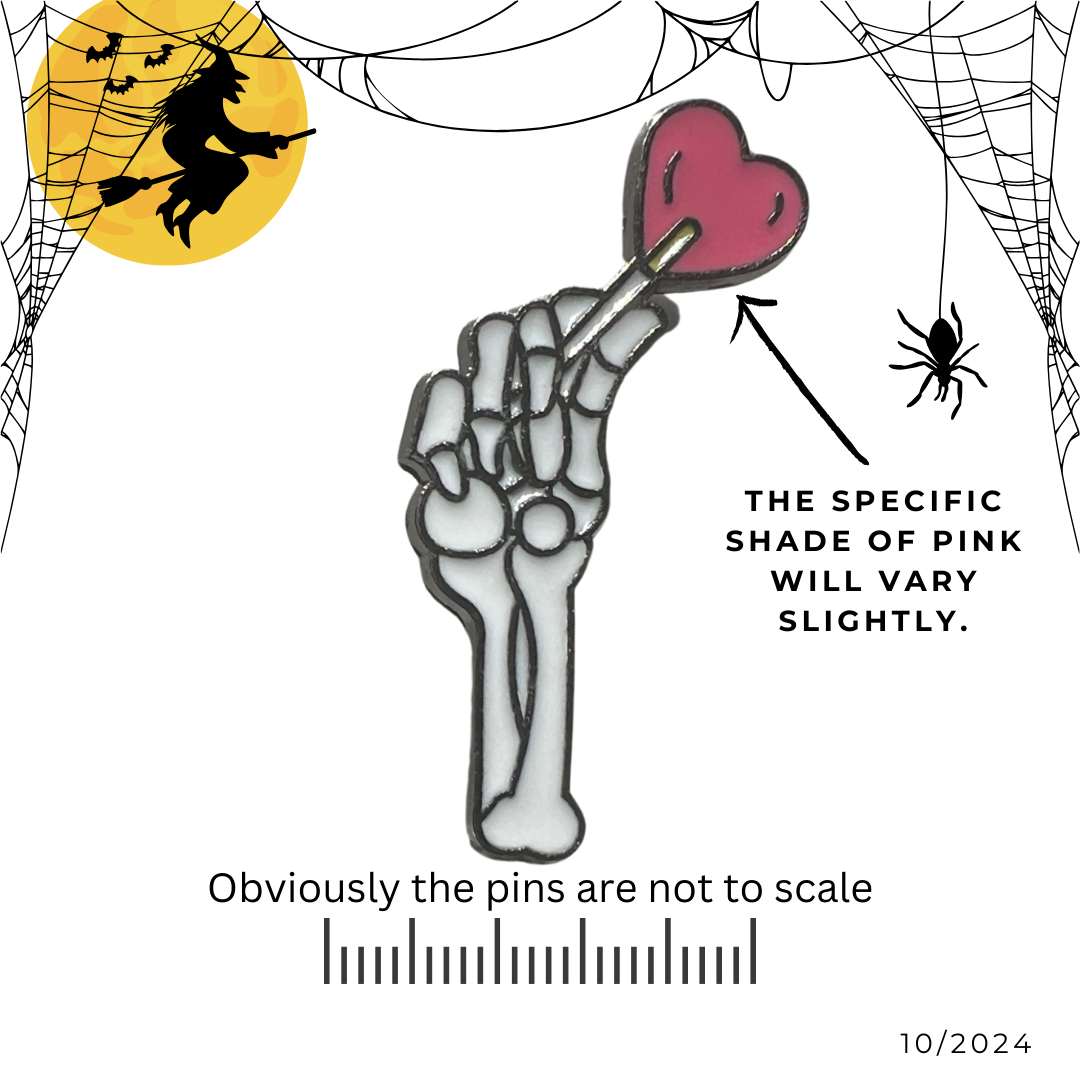 Skeleton Arm with Heart Lollipop Pin