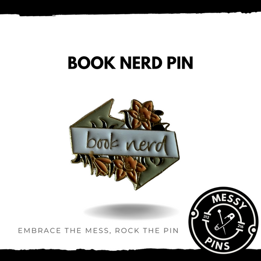 Book Nerd with Flowers Pin