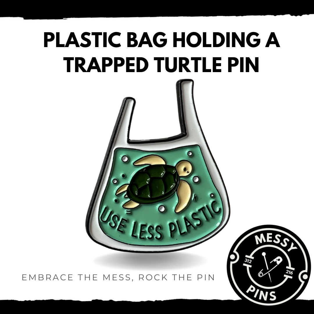 Plastic Bag Holding a Trapped Turtle Pin