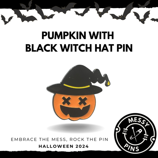 Pumpkin with Black Witch Hat Pin