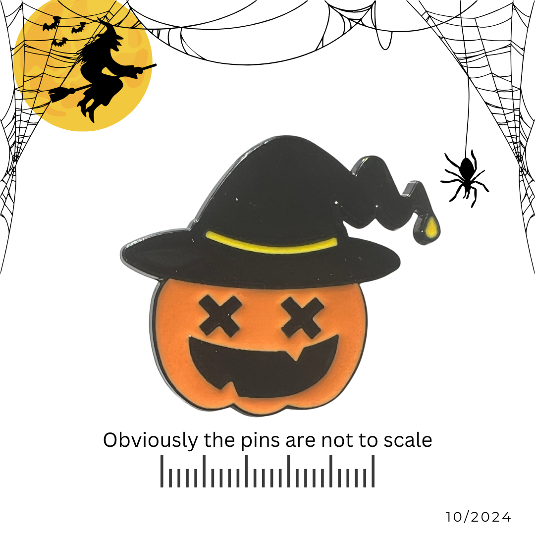Pumpkin with Black Witch Hat Pin