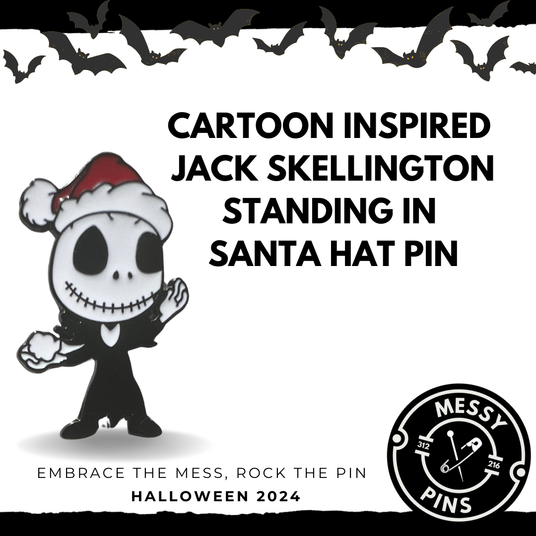 Cartoon Inspired - Full Body Jack Skellington in Santa Hat Pin