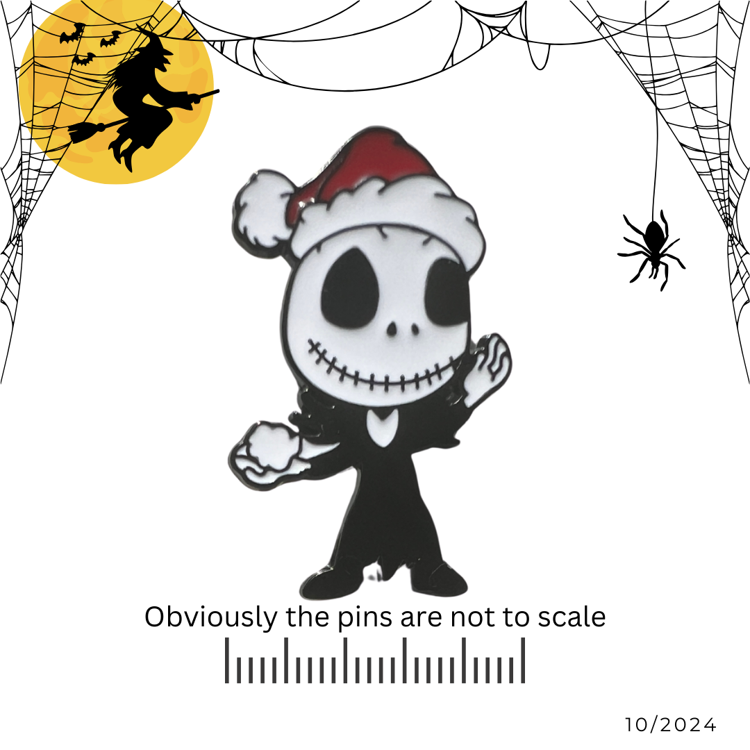 Cartoon Inspired - Full Body Jack Skellington in Santa Hat Pin