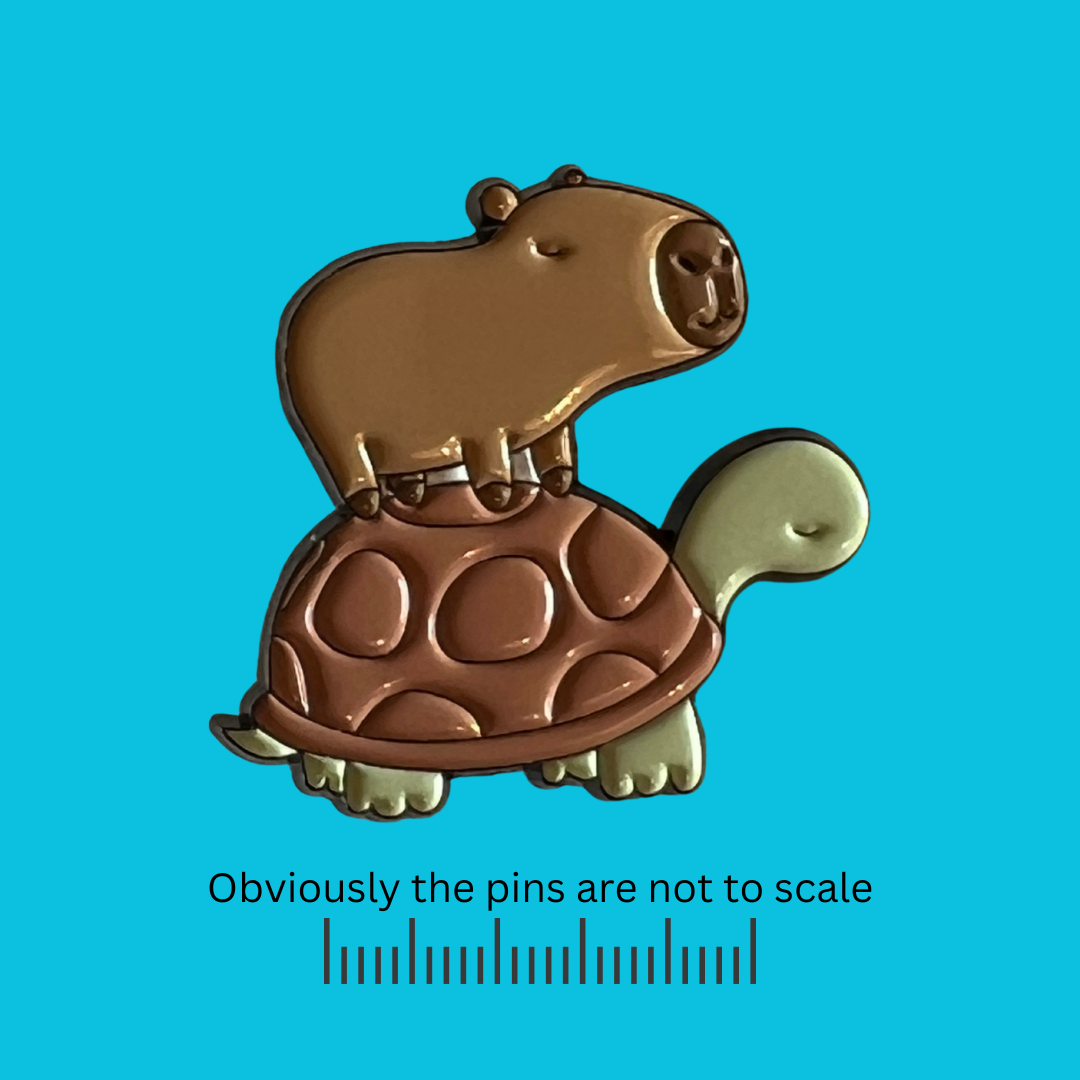 Capybara Standing on Top of Turtle Pin