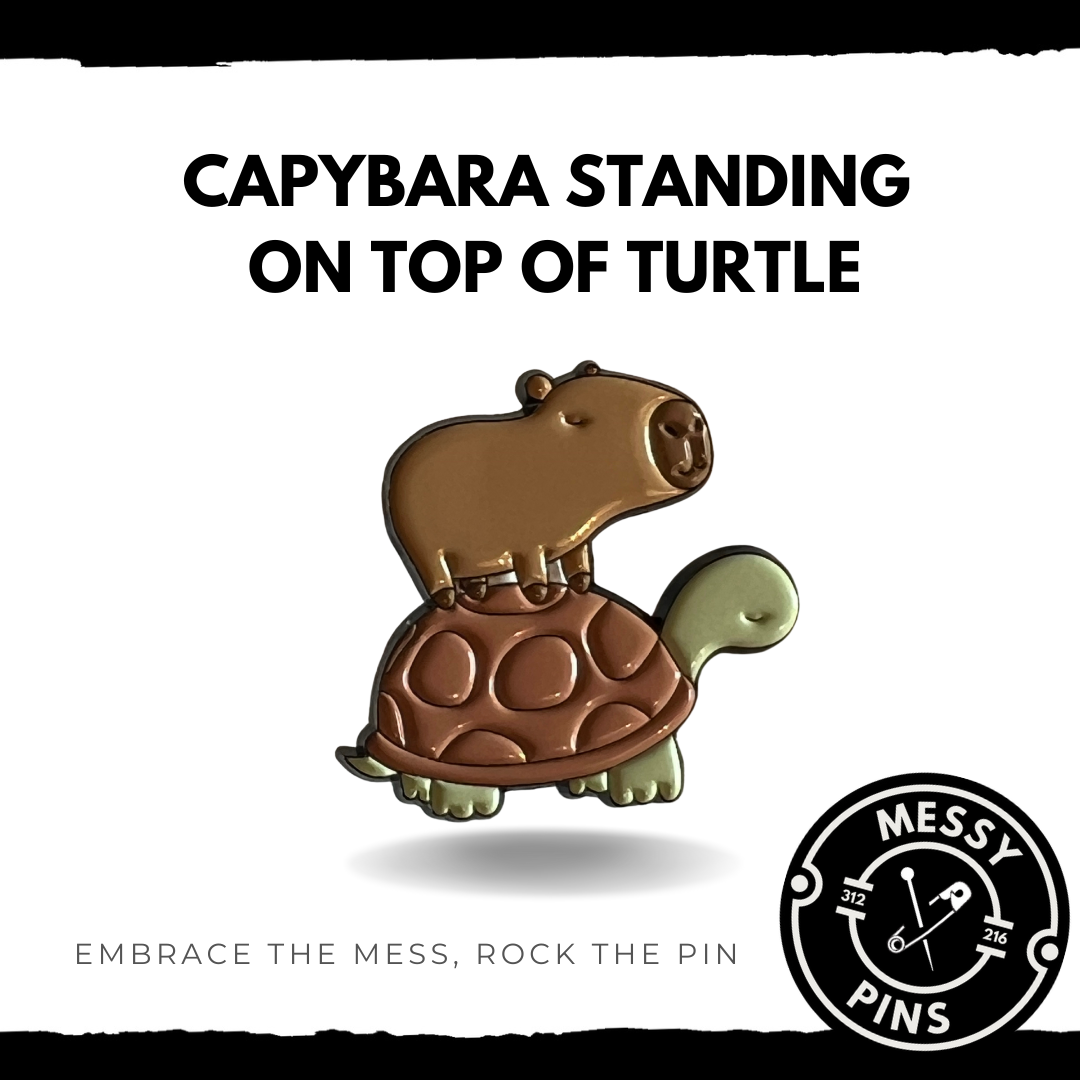 Capybara Standing on Top of Turtle Pin